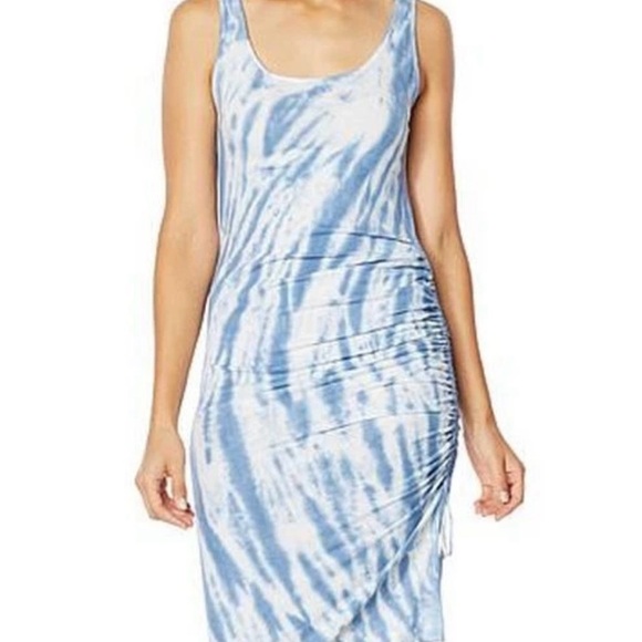 Skinnygirl Connie Women’s Side Ruched Midi Tank Dress Blue Tie Dye Size: Large - Picture 2 of 13
